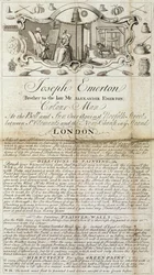ジョセフ・エマートンのトレードシート、カラーマン。画家や芸術家のための材料の広告用品、c.1744（印刷された紙）